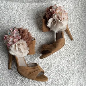 Mollini fabric flower peep toe heels
